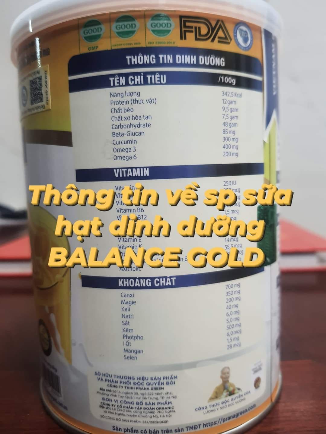 Thông tin dinh dưỡng sữa hạt Balance Gold thật